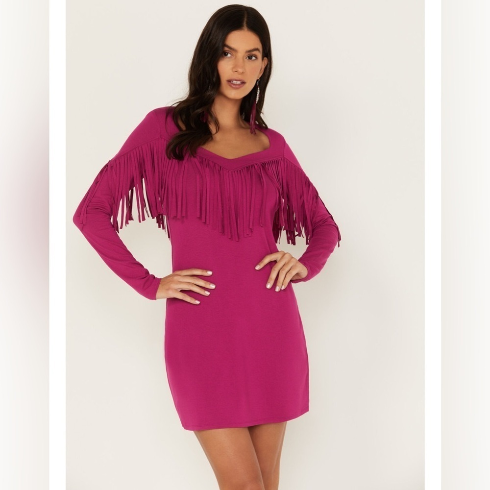 Idyllwind Bryan Western Boho Long Sleeve Fringe Knit Dress